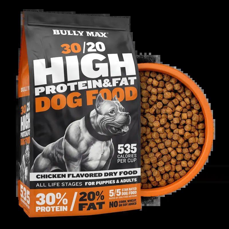 Bully Max 30/20 High Protein Chicken Dry Kibble Dog Food - 5 Lb Mini Pack, 30% Protein, 20% Fat, 535 Cal/Cup, Natural Meat-Based High Calorie Formula with Probiotics & Vitamins, Universal for All-Life Stages Performance Boost