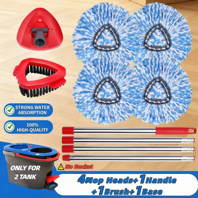 Mop Replacement Heads for Ocedar Rinseclean 2 Tank System,Microfiber Mop Head Refills,Scrubber Mophead and Mops Base Combo Set for O-Cedar 2 Tank,Mop Replace Heads for Wet/Dry Floor Cleaning