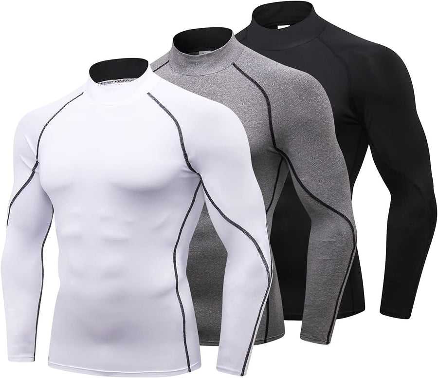 Mens Mock Turtleneck Compression Shirt Long Sleeve Base Layer