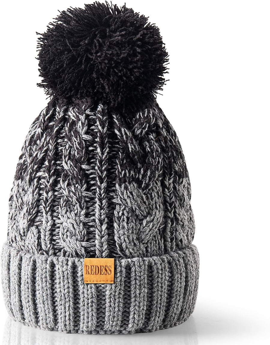 Women Winter Pompom Beanie Hat with Warm Fleece Lined Thick Slouchy Snow Knit Hat Skull Ski Cap