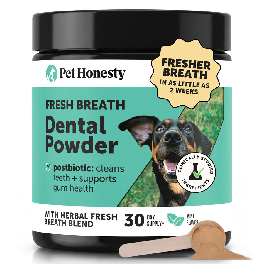Pet Honesty Fresh Breath Dental Powder for Dogs (30 Servings) for Odor, Plaque and Tartar
