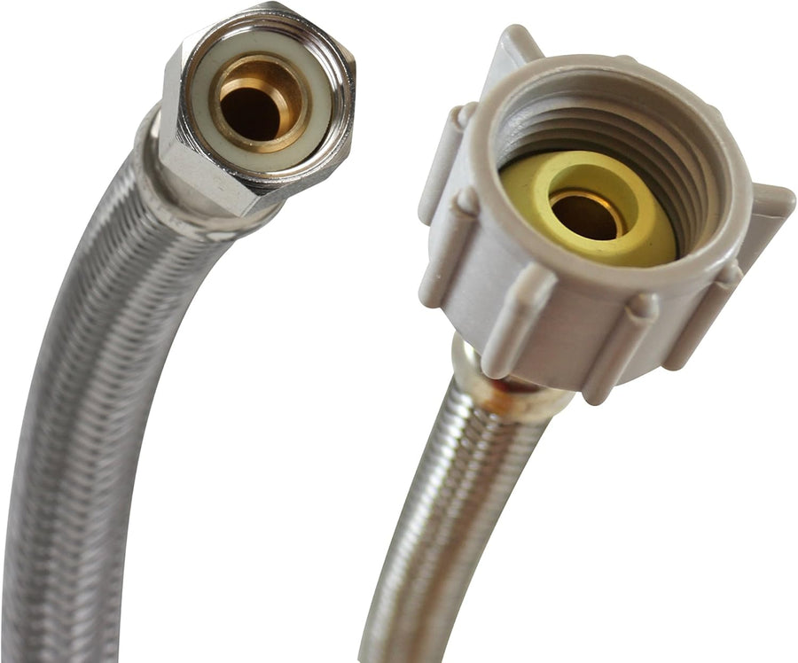 B1T16 Toilet Connector, Braided Stainless Steel-3/8-Inch Female Compression Thread X 7/8-Inch Female Ballcock Thread, 16-Inch Length
