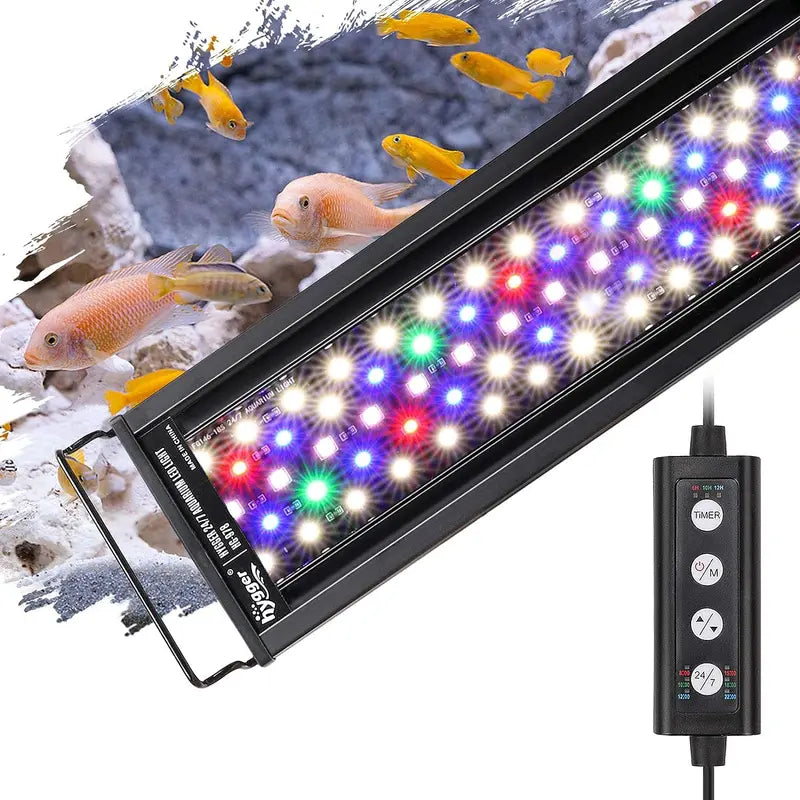 Hygger Aquarium LED Light for Fish Tanks - 24/7 Natural Mode, Adjustable Timer, Gradient Sunrise-Daylight-Moonlight Settings, DIY Option, 9-Level Dimming, Extendable Bracket, 7 Colors for Plant Growth
