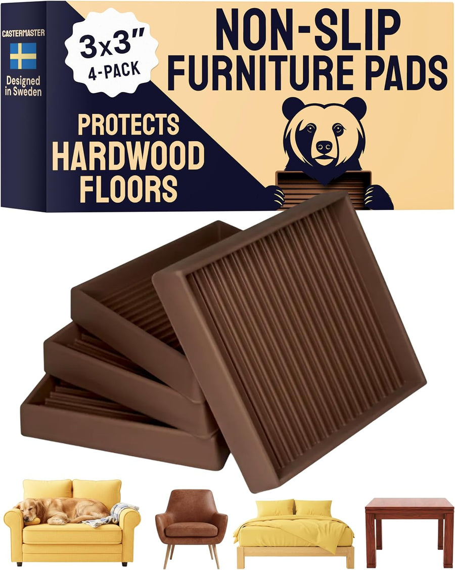 Non-Slip Rubber Pads - 3X3 in Brown, 4 Pack