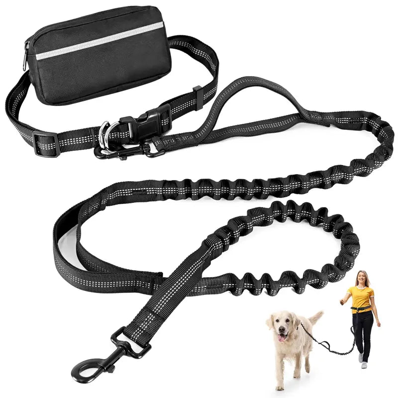 Petstars Hands-Free Dog Leash for 120Lb Medium-Large Dogs, Detachable Dual Padded Handles, Durable Bungee, 27-49In Adjustable Waist Belt with 2 Pockets & Poop Bag Access Hole, Reduced Strain (Walking, Jogging) – Leads & Harnesses Accessory