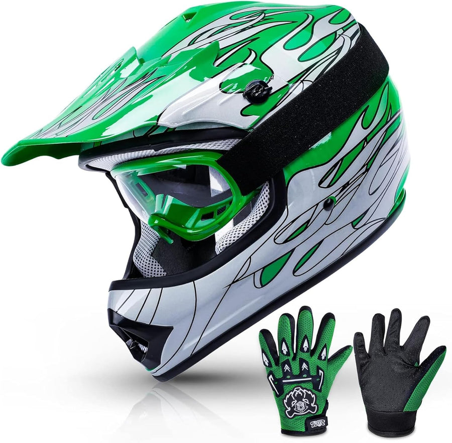 Dot Youth & Kids Motocross Offroad Street Helmet with Goggles & Gloves