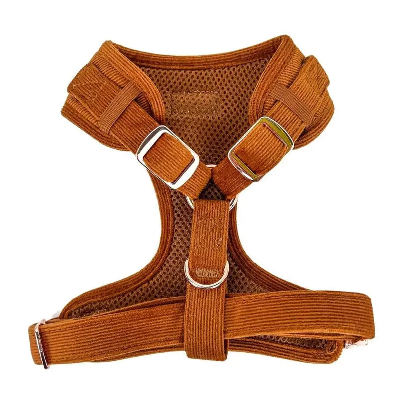 Adjustable Corduroy Dog Harness - Rust