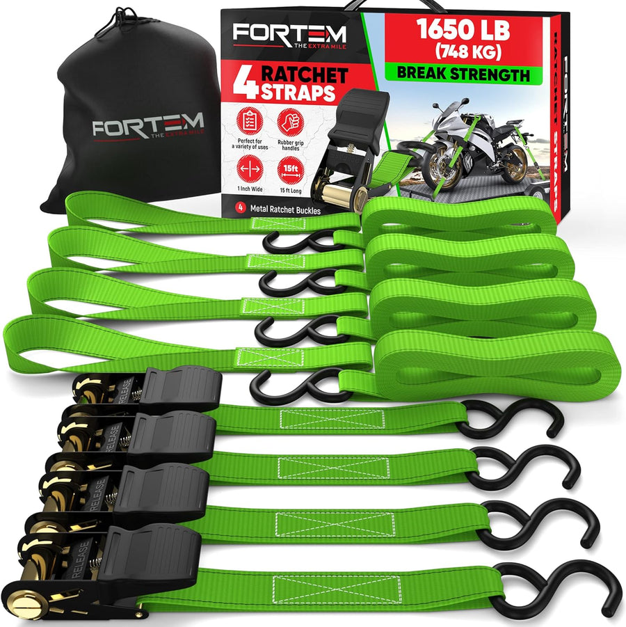 Ratchet Straps - Tie down Strap Set, 4 Pack, 1650Lb Break Strength
