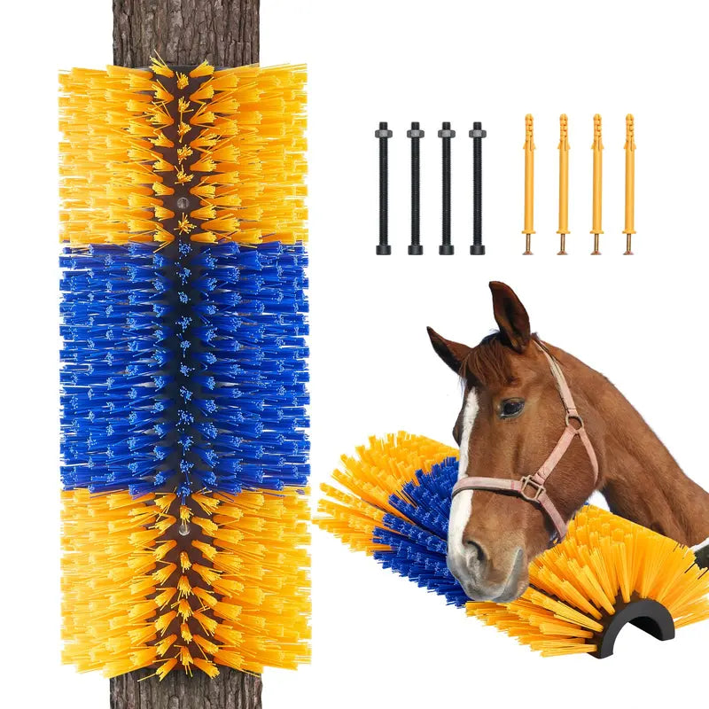 Livestock Scratching Grooming Brush with 2 Screws for Easy Secure Mount, 17X7.5" Tool with 2.17" Fur Reach for Farmers' Barns - 1Pc/2Pc Option, Back Itch Relief, Shedding Control, Clean, Avoids Property Damage