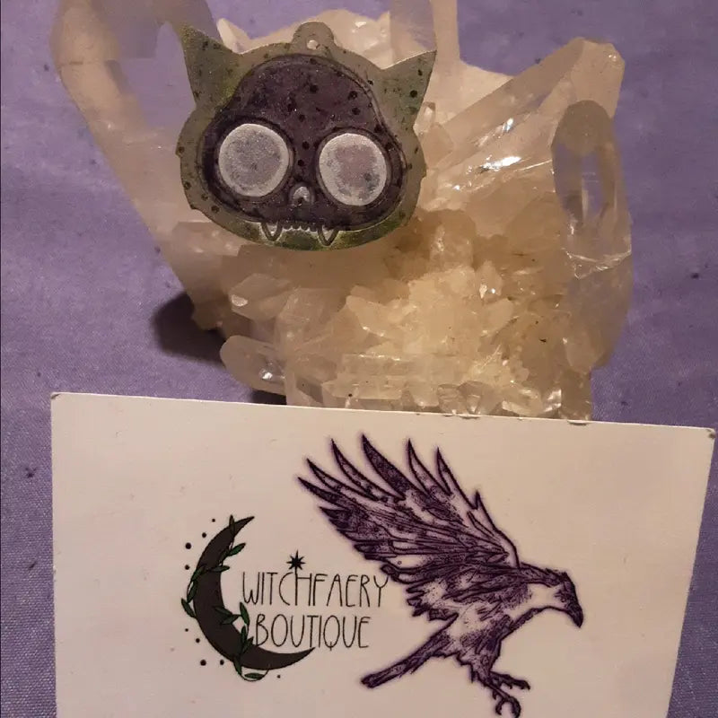 Batty Cat Resin Pendant ( Witchy Green/ Purple )