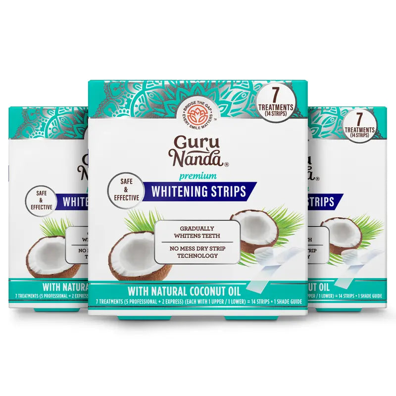 Gurunanda Whitening Strips, 7-Day Treatment (7 Packets - 2 Strips per Pack) - Non-Slip, Dry Strip Technology
