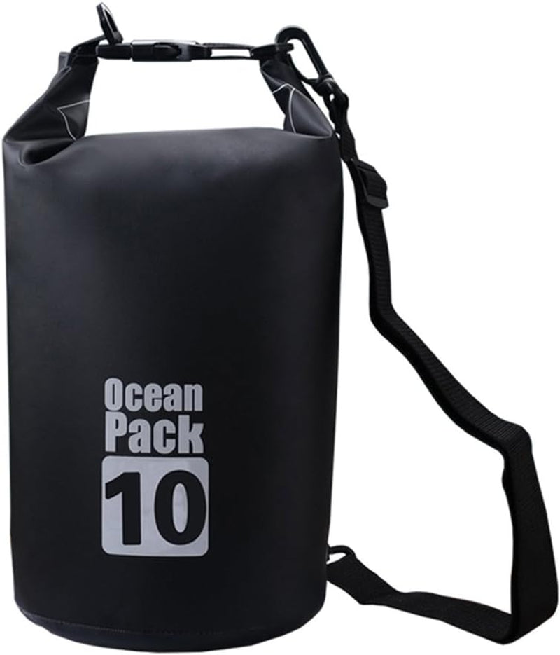 Dry Sack/Waterproof Bag for Boating, Kayaking, Hiking, Snowboarding, Camping, Rafting, Fishing and Backpacking (Black, 10L)