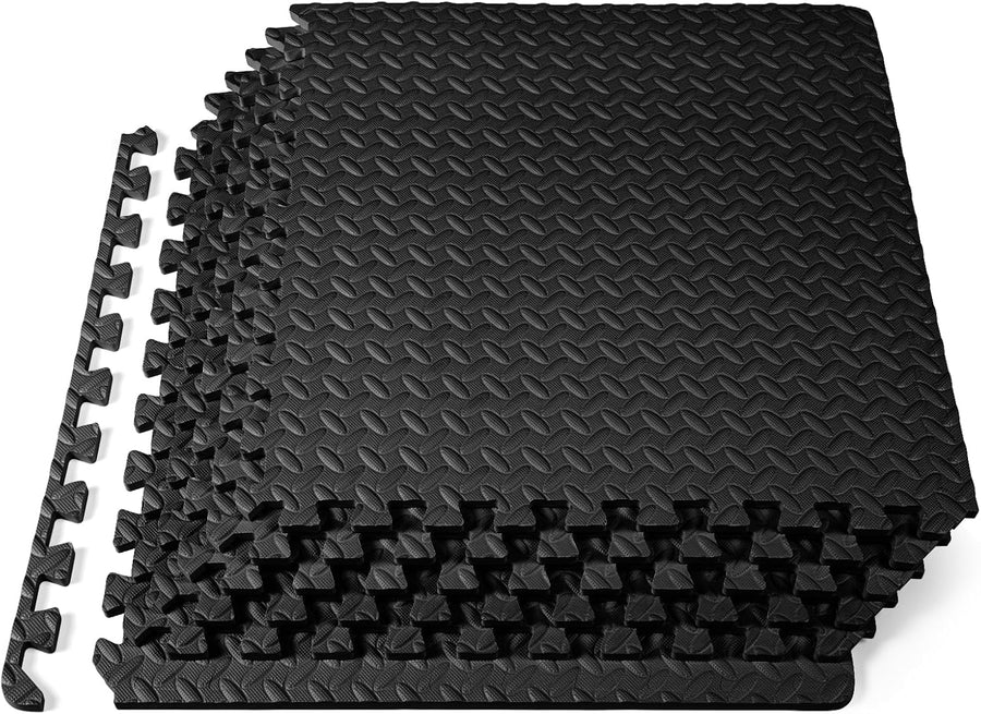 Exercise Puzzle Mat, 1/2 In, 24 Sq Ft, 6 Tiles, Black