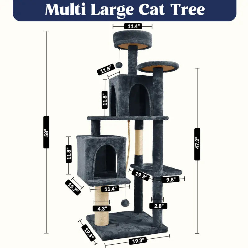 【Fall Deals】Wecharmer 58-In Plush Sisal Cat Tree Tower - Vertical Scratcher, High Platform, Tall Condos, Hanging Toy, Easy to Assemble, Huge Versatile Fun Center - Decor Your Furniture, Indoor Pet Furniture for Medium/Small Cats up to 27.5-Lb