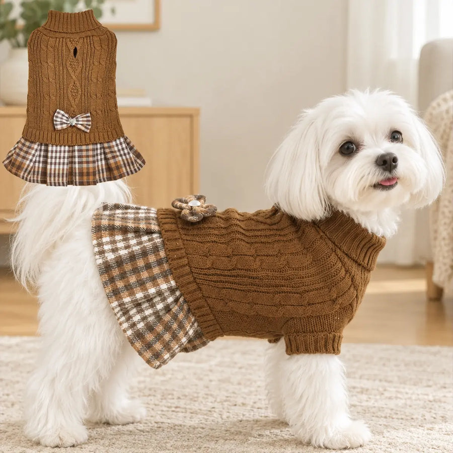 1Pc Dog Sweater Dress for Small Dogs Winter Warm Dog Turtleneck Sweater Soft Puppy Knitwear Clothes Costume Cute Doggie Dresses for Teacup Dog Yorkie Chihuahua #GLOBAL PICKS