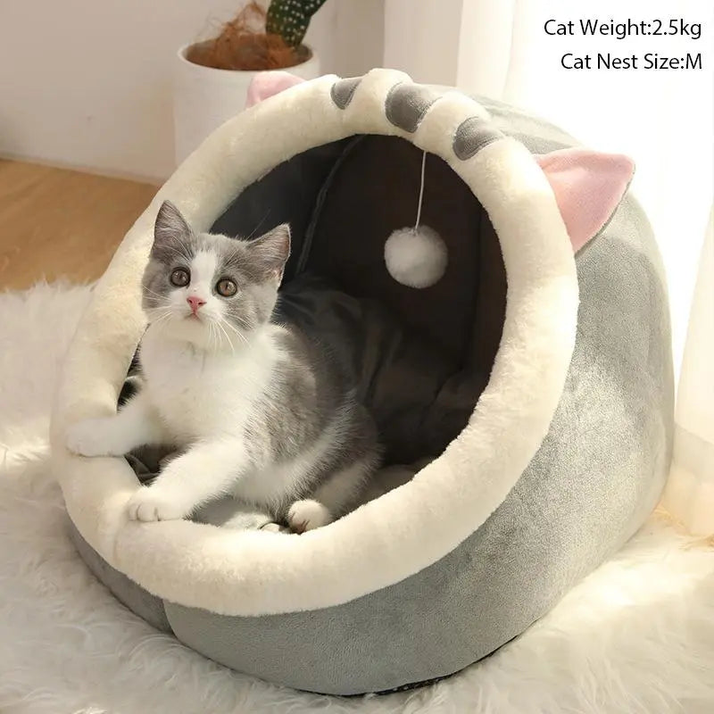 Cartoon Animals Ear Design Thermal Pets Bed, Soft & Warm Fleece Cat Cave Bed for Indoor, Pets House for Daily Use, Comfortable Cute Cat Furniture, Pet Products, Cat Stuff, Gift Ideas