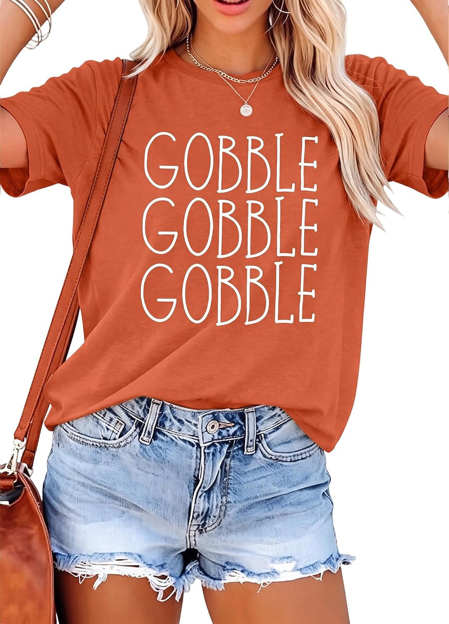 Thanksgiving Shirt for Women Gobble Gobble Short Sleeve Shirts